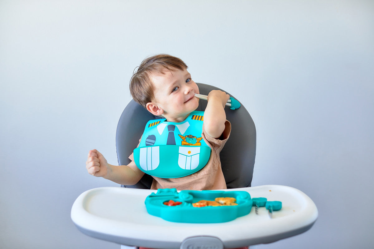 Marcus & Marcus - Silicone Creative Little Pilot Meal Time Set - Ollie - Laadlee