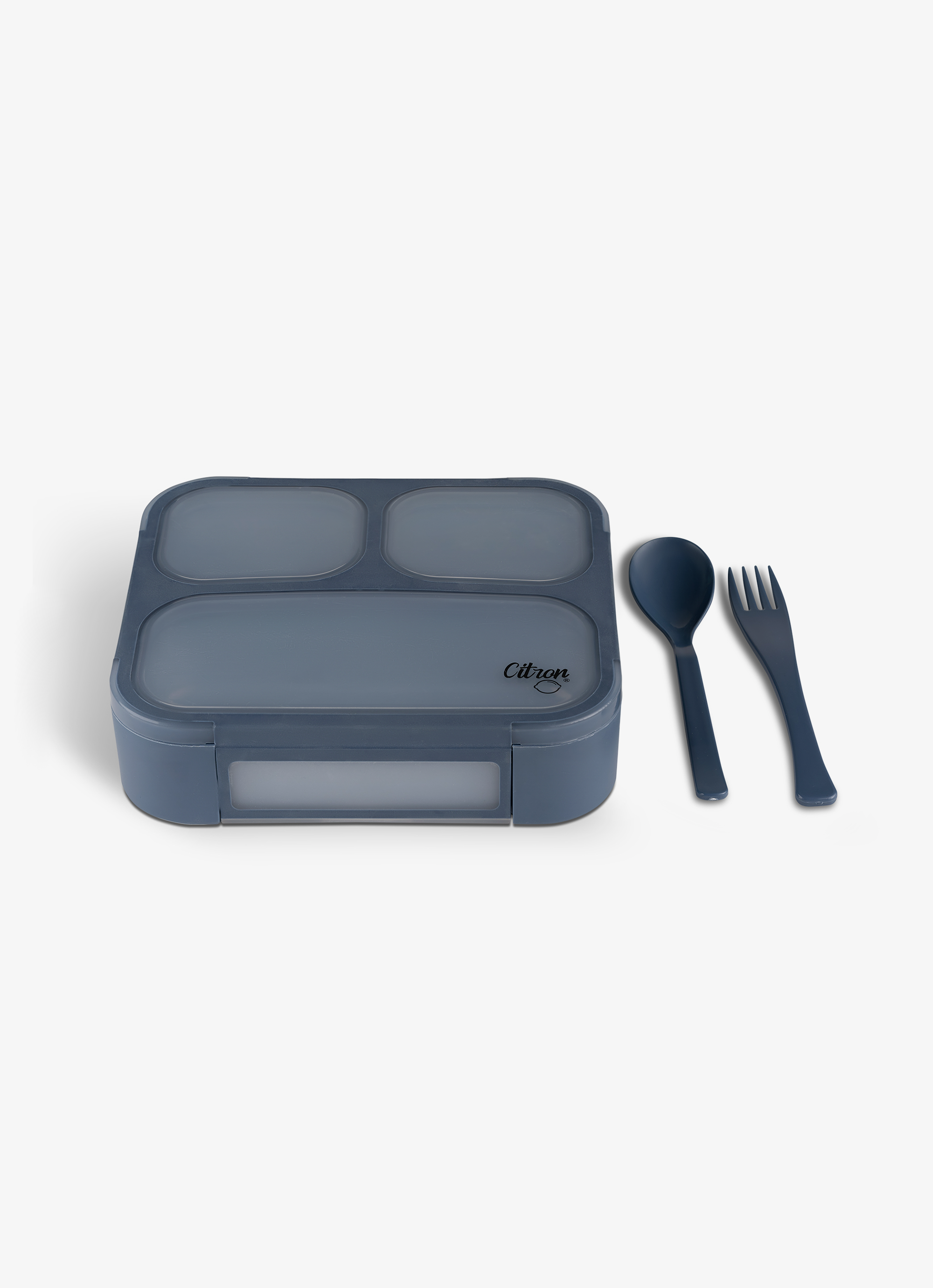 Citron Lunchbox with Fork and Spoon - Dark Blue - Laadlee
