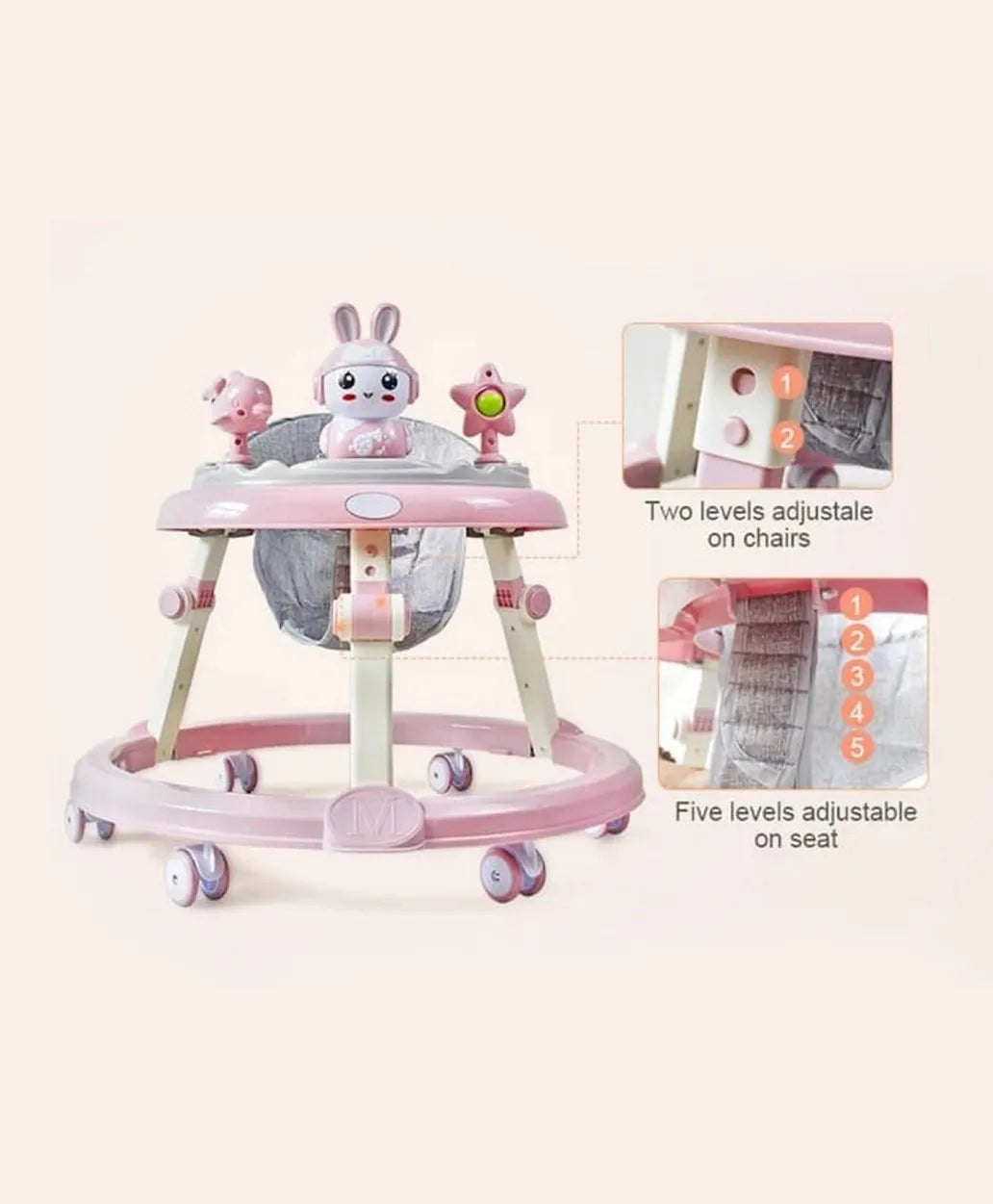 Pikkaboo RforRabbit Roll & Learn Baby Walker - Pink - Laadlee
