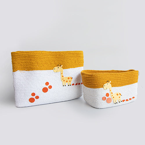 Yellow Doodle Cotton Rope Baskets - Baby Giraffe (Set Of 2) - Laadlee