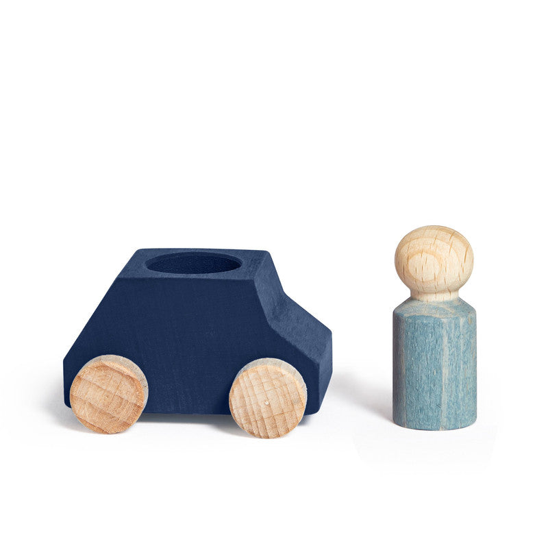 Lubulona Blue Wooden Car with Grey Figure - Laadlee