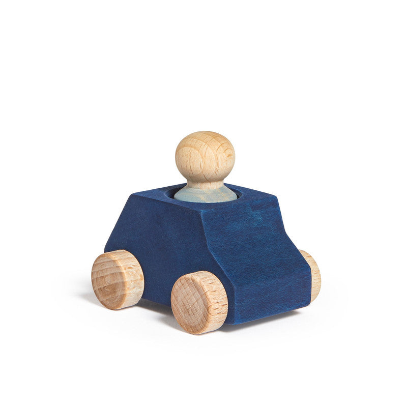 Lubulona Blue Wooden Car with Grey Figure - Laadlee