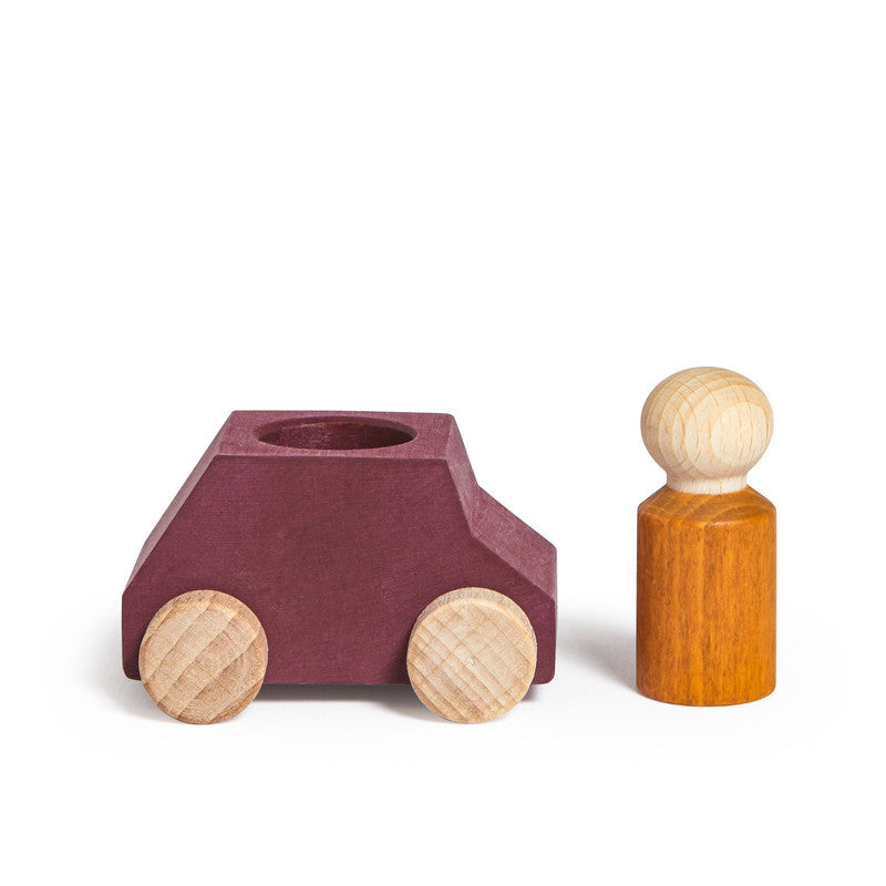 Lubulona Plum Wooden Car with Ochre Figure - Laadlee