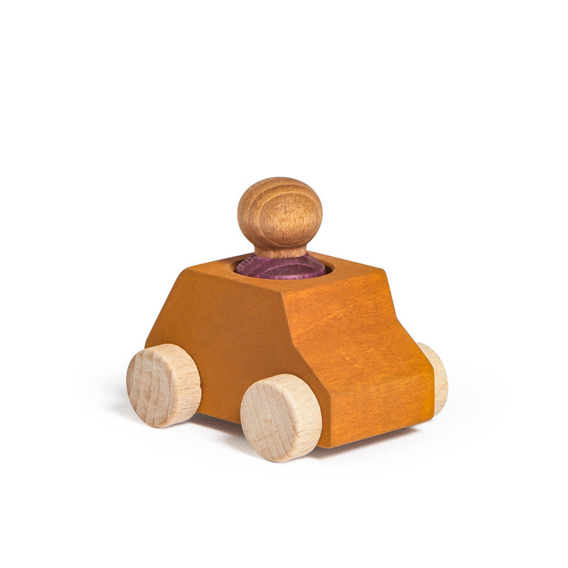 Lubulona Ochre Wooden Car with Plum Figure - Laadlee