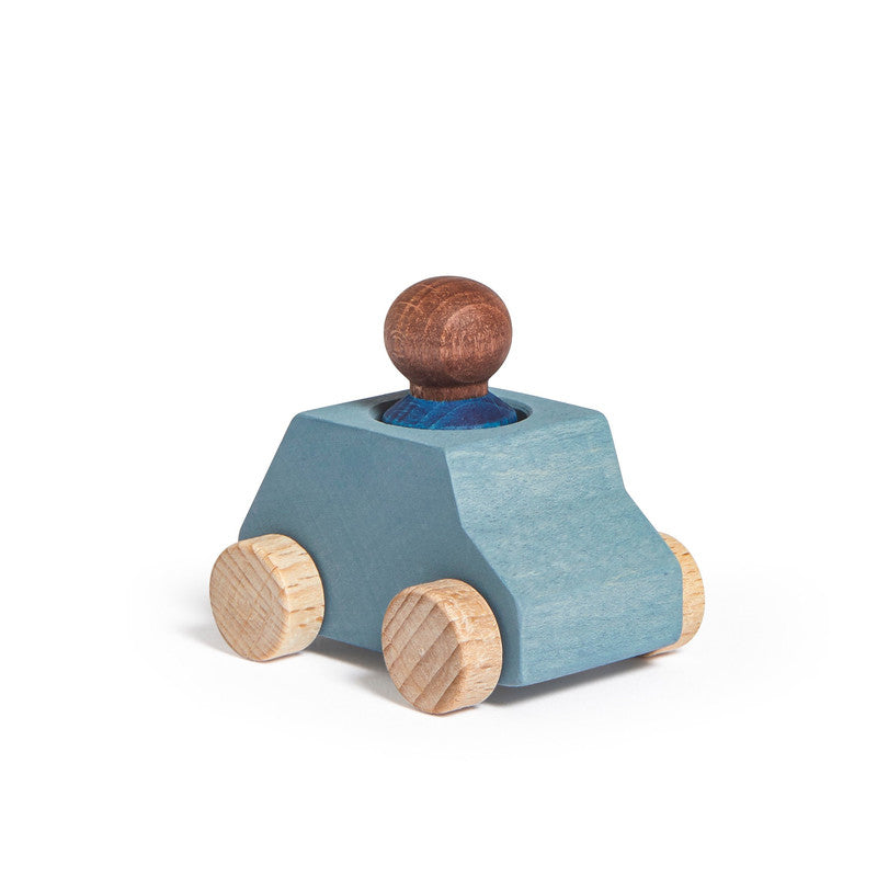 Lubulona Grey Wooden Car with Blue Figure - Laadlee