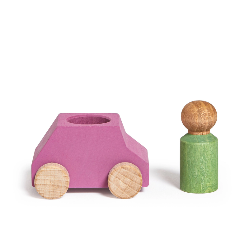 Lubulona Pink Wooden Car with Green Figure - Laadlee