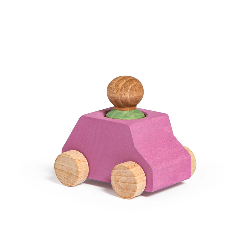 Lubulona Pink Wooden Car with Green Figure - Laadlee