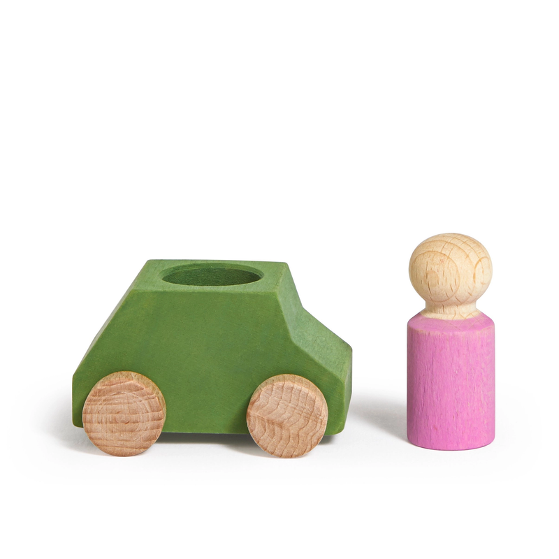 Lubulona Green Wooden Car with Pink Figure - Laadlee