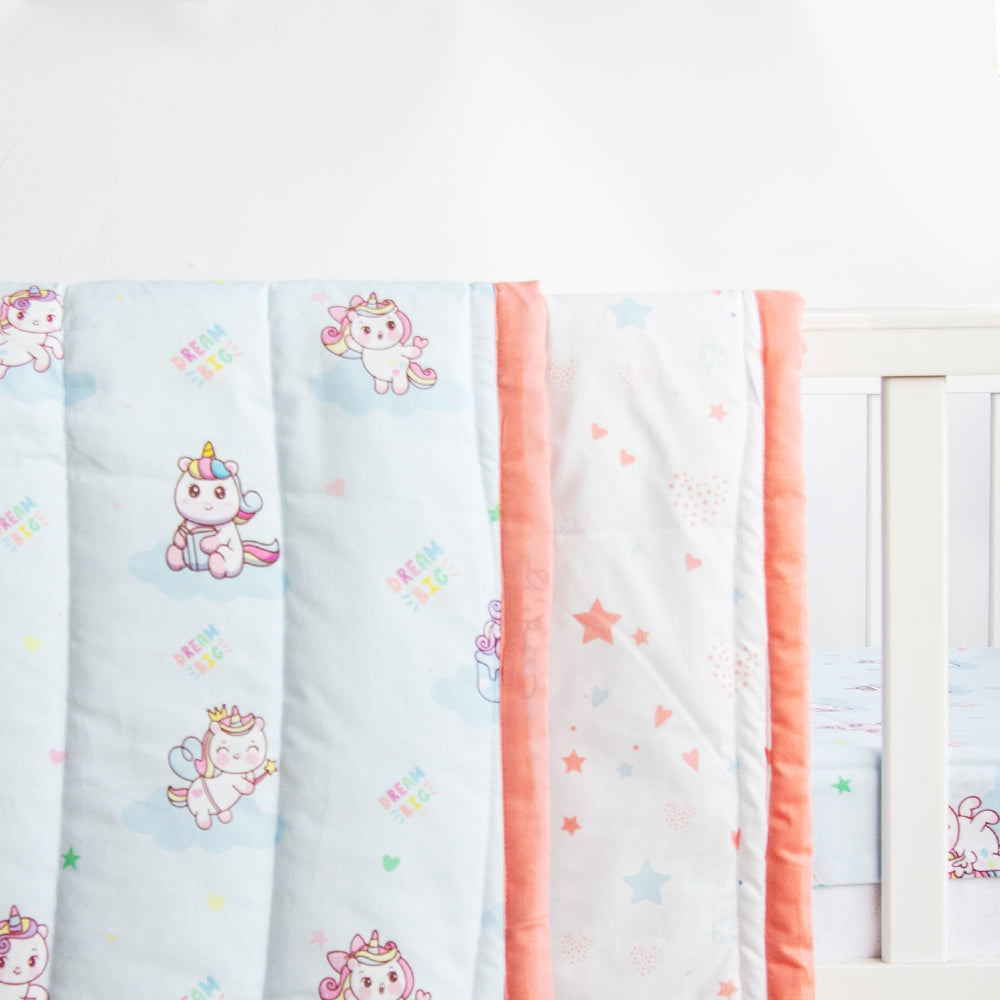 Yellow Doodle Reversible Comfort Quilt - Unicorn Dreams - Laadlee
