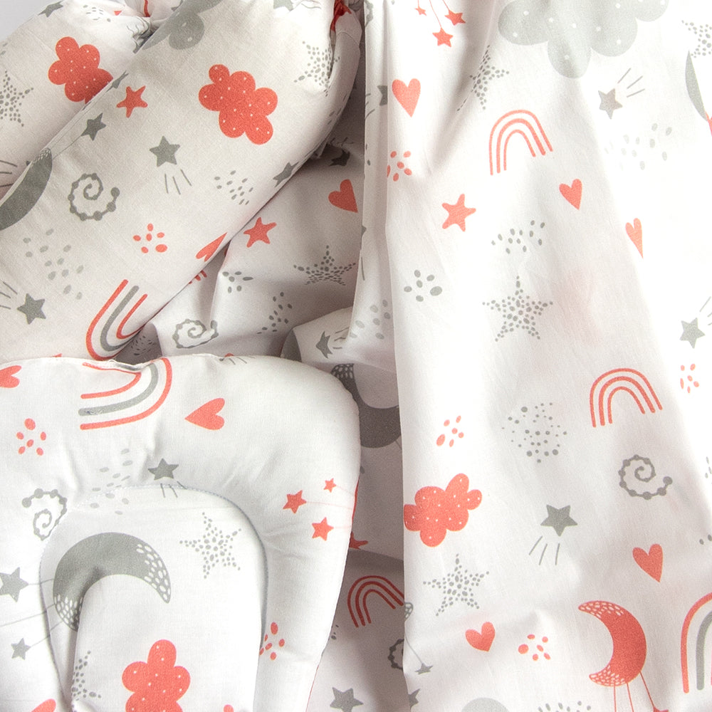 Yellow Doodle Cot Bedsheet Set - Magical Rainbows - Laadlee