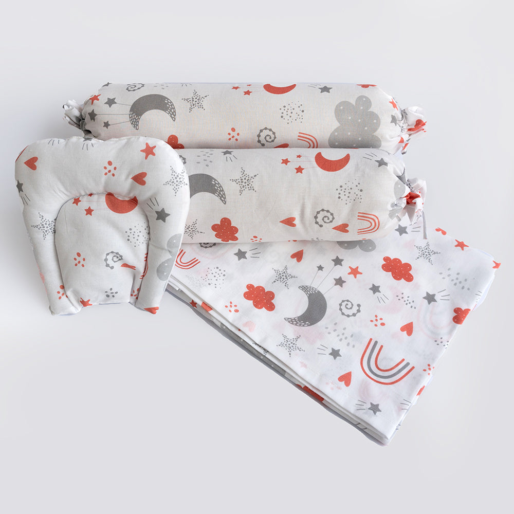 Yellow Doodle Cot Bedsheet Set - Magical Rainbows - Laadlee