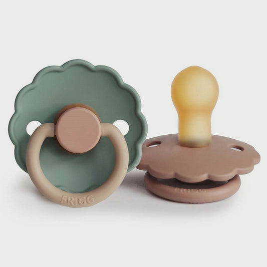 Frigg Daisy Latex Baby Pacifier 6M-18M, 2Pack, Rose Gold/Willow - Size 2 - Laadlee
