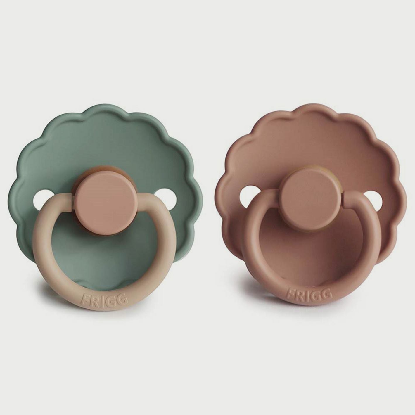 Frigg Daisy Silicone Baby Pacifier 6M - 18M, 2Pack, Rose Gold/Willow - Size 2 - Laadlee
