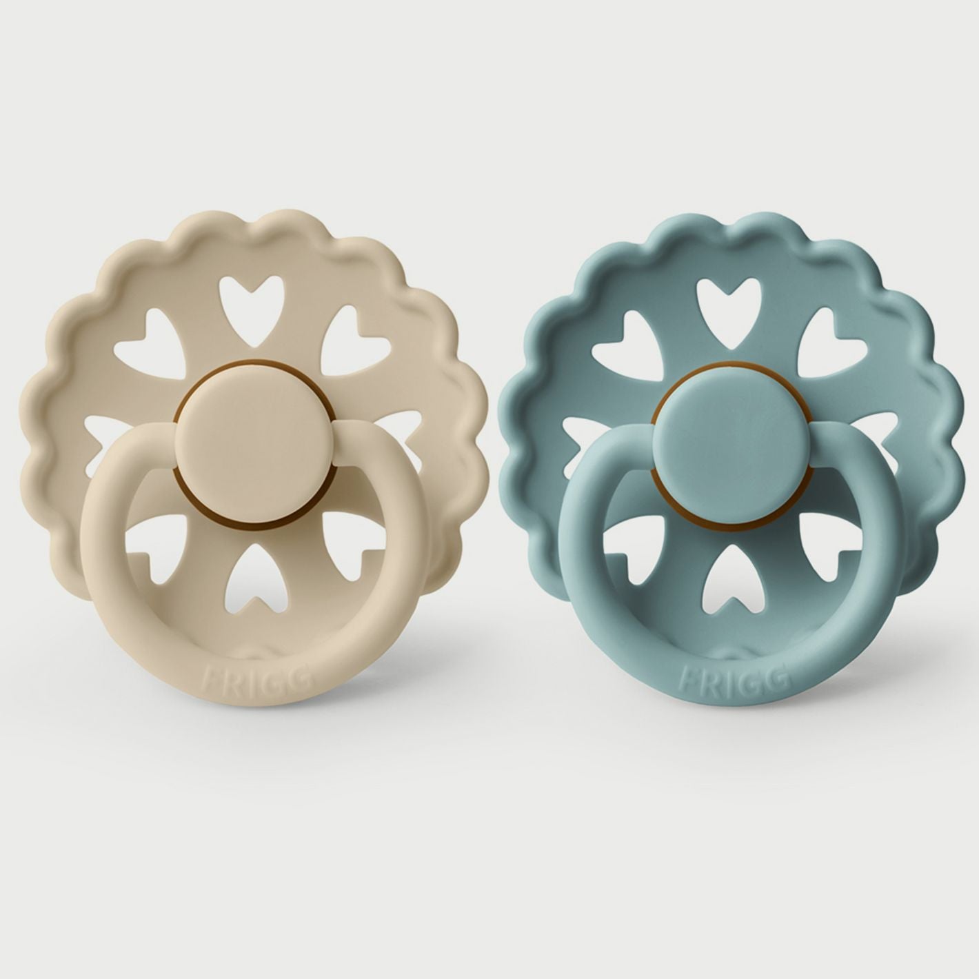 Frigg Fairytale Silicone Baby Pacifier 0-6M, 2Pack, Cream/Stone Blue - Size 1 - Laadlee