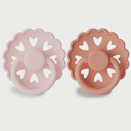 Frigg Fairytale Latex Baby Pacifier 6M-18M, 2Pack, White Lilac/Pretty In Peach - Size 2 - Laadlee