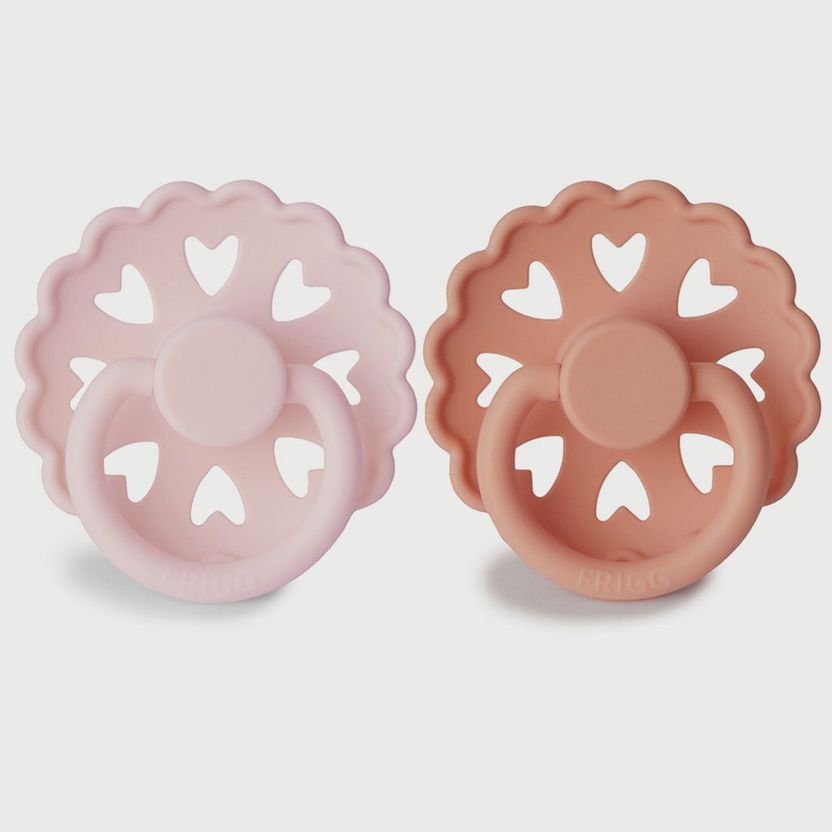 Frigg Fairytale Silicone Baby Pacifier 6M-18M, 2Pack, White Lilac/Pretty In Peach - Size 2 - Laadlee