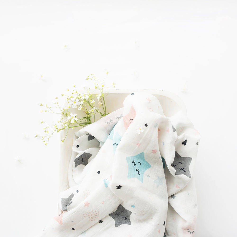 Yellow Doodle Organic Luxury Swaddles Set - Twinkly Stars / Fairy Dust - Laadlee