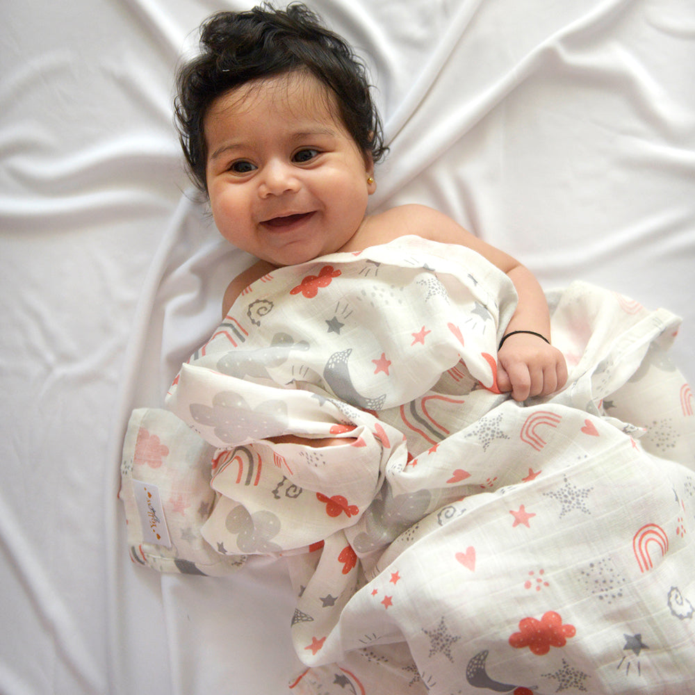 Yellow Doodle Organic Luxury Swaddles Set - Magical Rainbows / Crowns - Laadlee