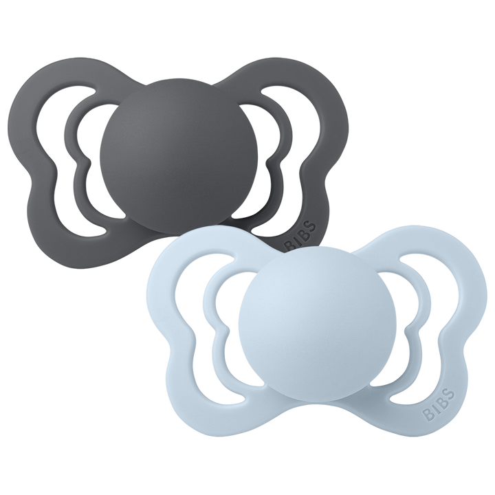 BIBS Couture 2 Pack Latex S1 - Iron / Baby Blue - Laadlee