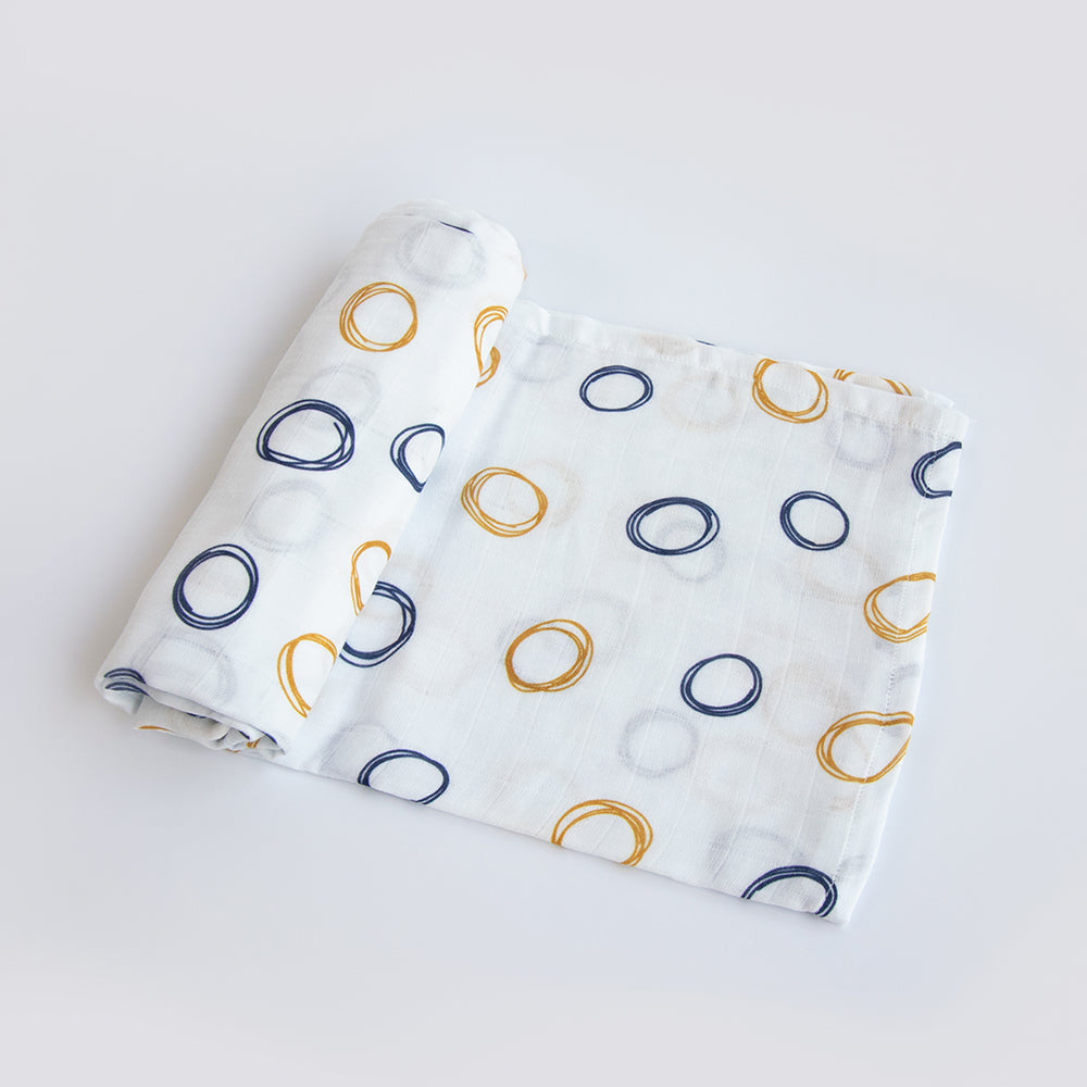 Yellow Doodle Organic Luxury Swaddles Set - Dino Friend / Doodle Circles - Laadlee