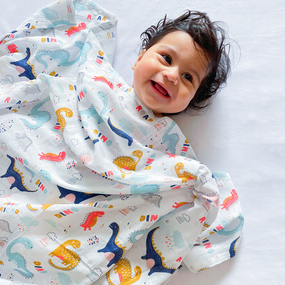 Yellow Doodle Organic Luxury Swaddles Set - Dino Friend / Doodle Circles - Laadlee
