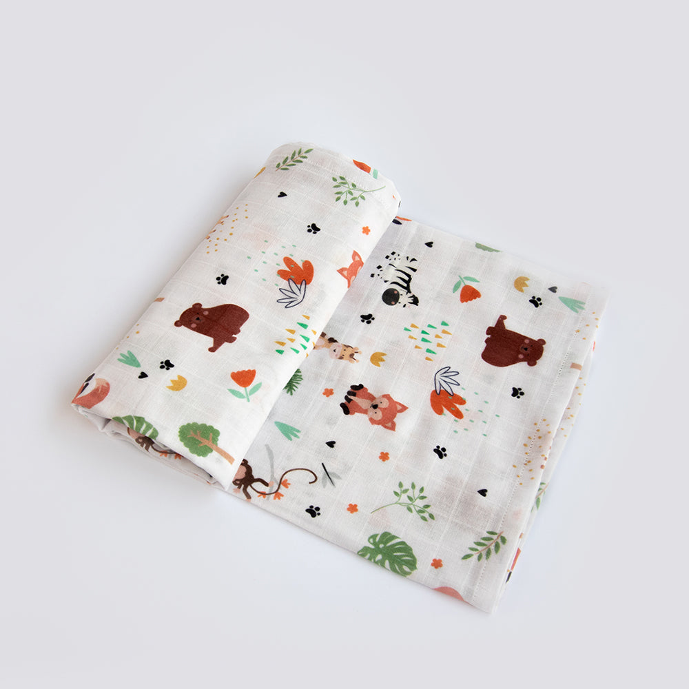 Yellow Doodle Organic Luxury Swaddles Set - Baby Animals / Wild & Free - Laadlee