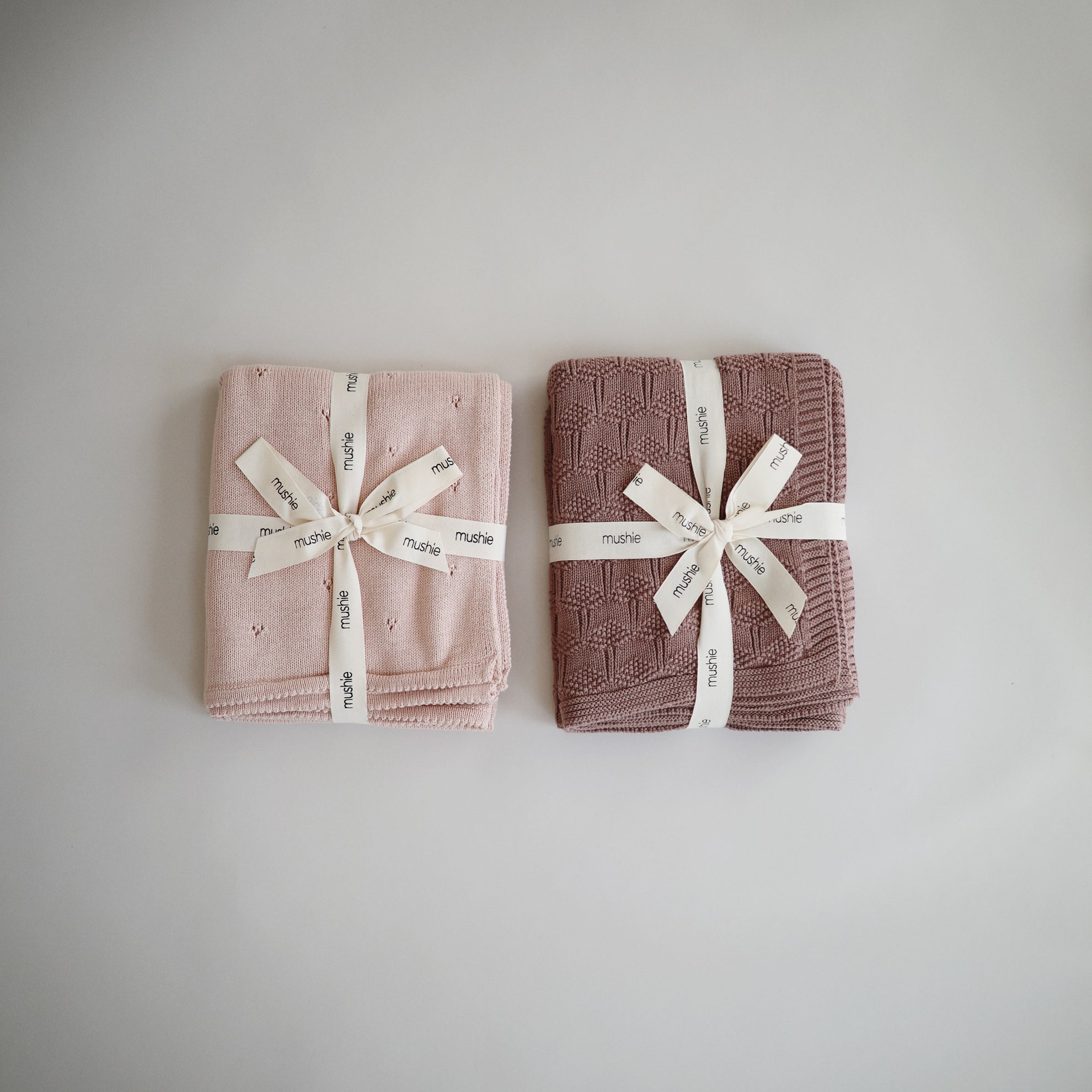 Mushie Knitted Baby Blanket Pointelle Blush - Laadlee
