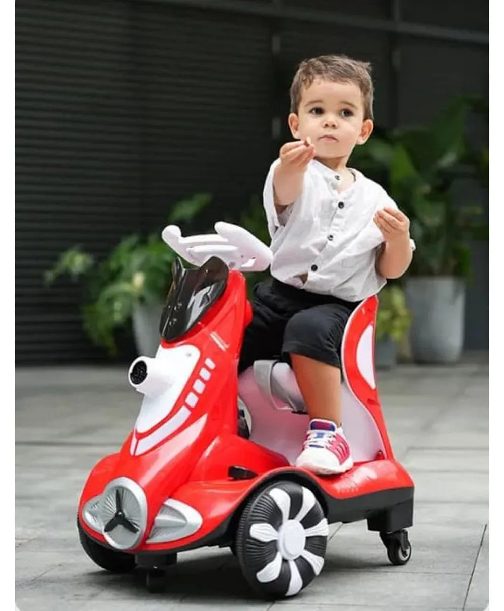 Pikkaboo Toddler Four-wheel Light & Bubbles Electric Scooter - Red - Laadlee