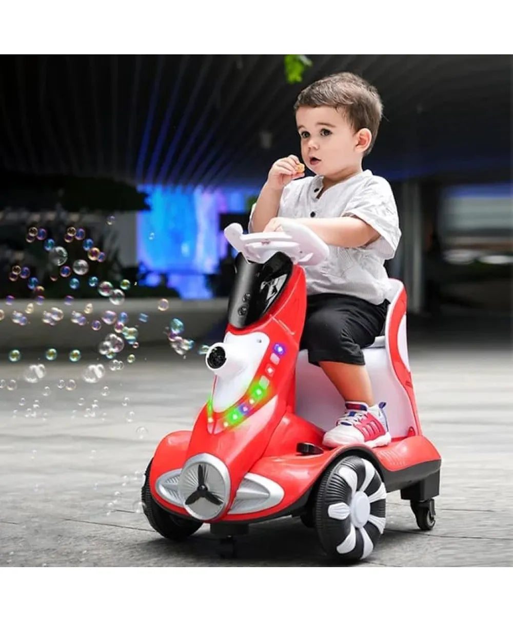 Pikkaboo Toddler Four-wheel Light & Bubbles Electric Scooter - Red - Laadlee