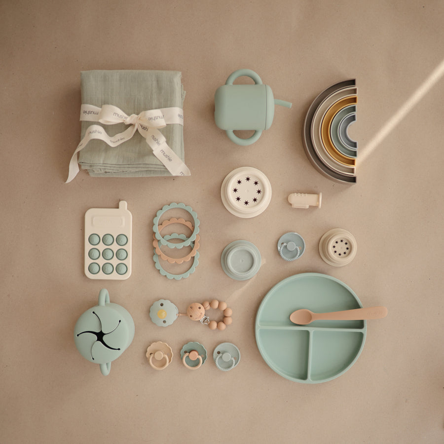 Mushie Silicone Training Cup + Straw Cambridge Blue - Laadlee