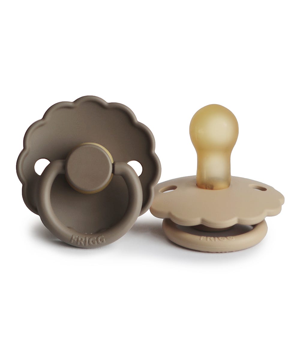 Frigg Daisy Latex Baby Pacifier 6M-18M, 2Pack, Portobello/Croissant - Size 2 - Laadlee