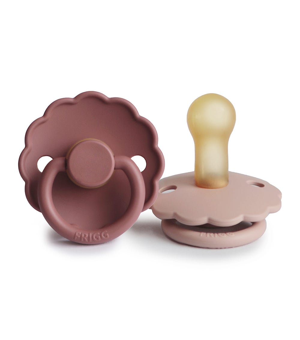 Frigg Daisy Latex Baby Pacifier 6M-18M, 2Pack, Woodchuck/Blush - Size 2 - Laadlee