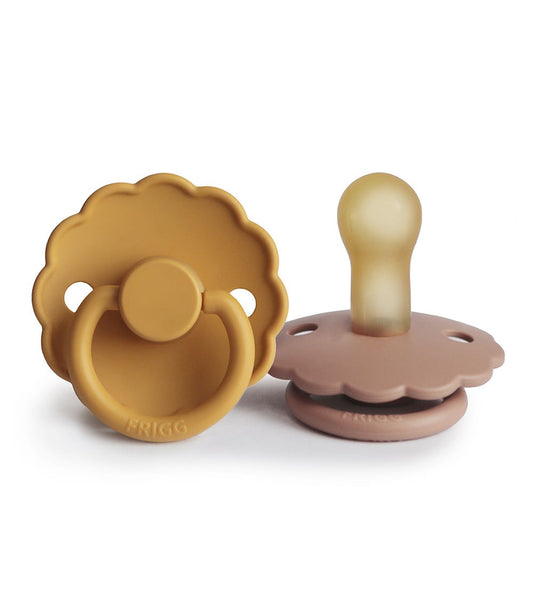 Frigg Daisy Latex Baby Pacifier 0-6M, 2Pack, Honey Gold/Rose Gold - Size 1 - Laadlee