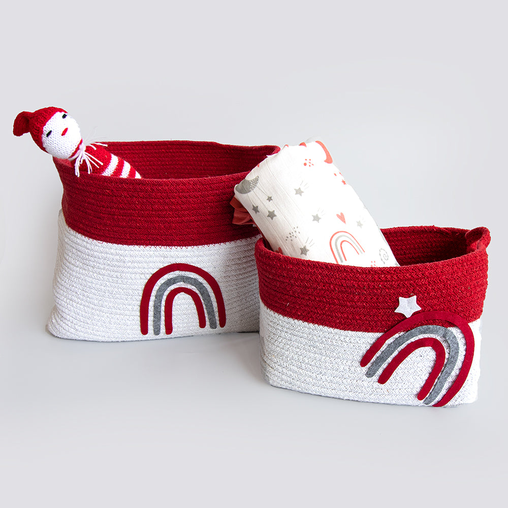 Yellow Doodle Cotton Rope Baskets - Magical Rainbows (Set Of 2) - Laadlee