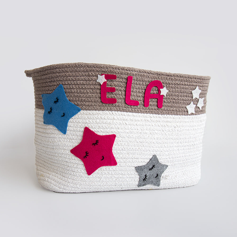 Yellow Doodle Cotton Rope Baskets - Twinkly Stars (Set Of 2) - Laadlee