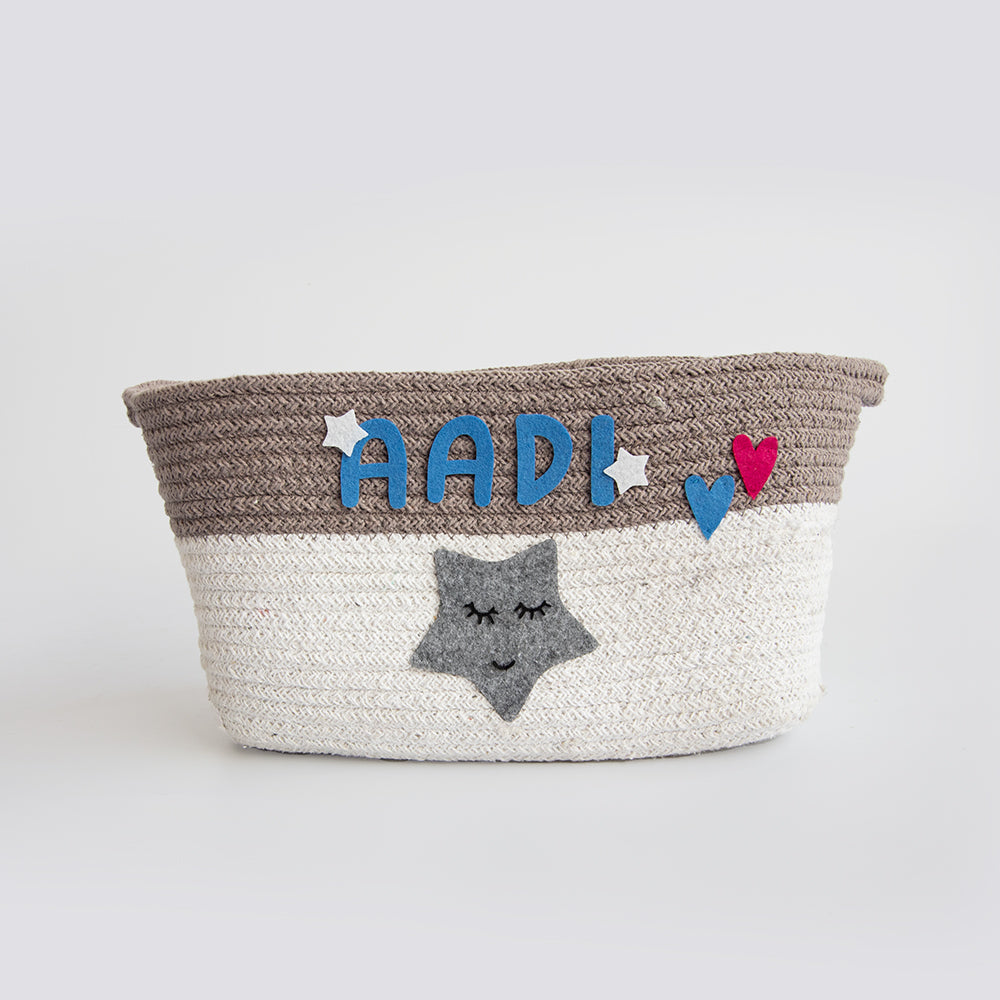 Yellow Doodle Cotton Rope Baskets - Twinkly Stars (Set Of 2) - Laadlee