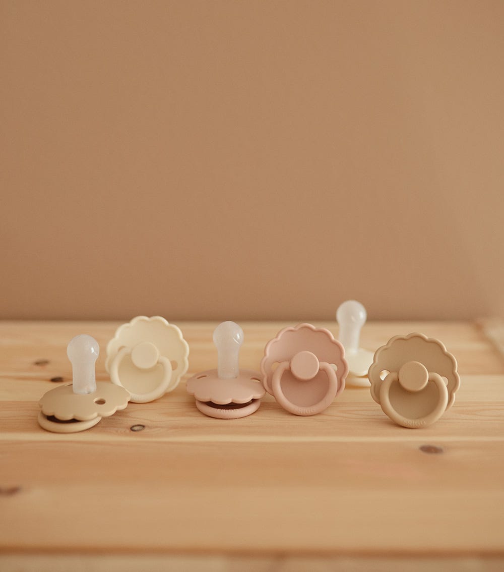 Frigg Daisy Silicone Baby Pacifier 6M - 18M, 2Pack, Cream/Croissant - Size 2 - Laadlee