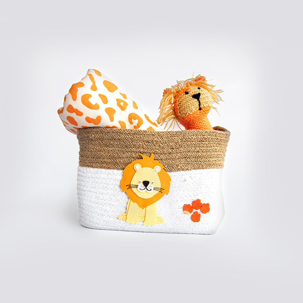 Yellow Doodle Cotton Rope Basket - Baby Animals  (Medium) - Laadlee