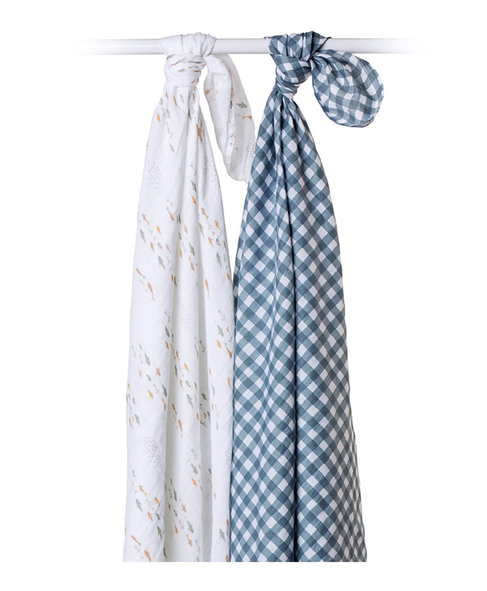 Lulujo 2-pack Cotton Swaddles - Fish / Navy Gingham - Laadlee