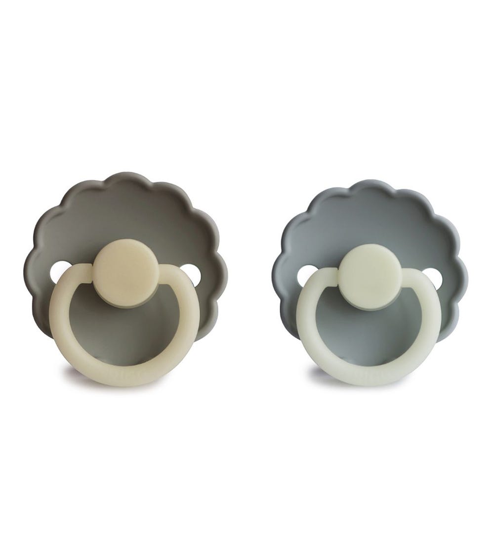 Frigg Daisy Silicone Baby Pacifier 6M - 18M, 2Pack, French Gray Night/Portobello Night - Size 2 - Laadlee