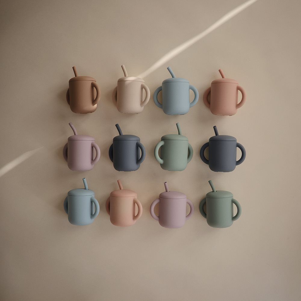 Mushie Silicone Training Cup + Straw Cambridge Blue - Laadlee