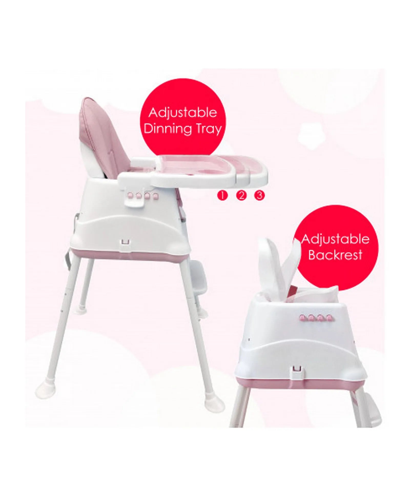 Pikkaboo European Standard All-in-One High Chair for Babies - Pink - Laadlee