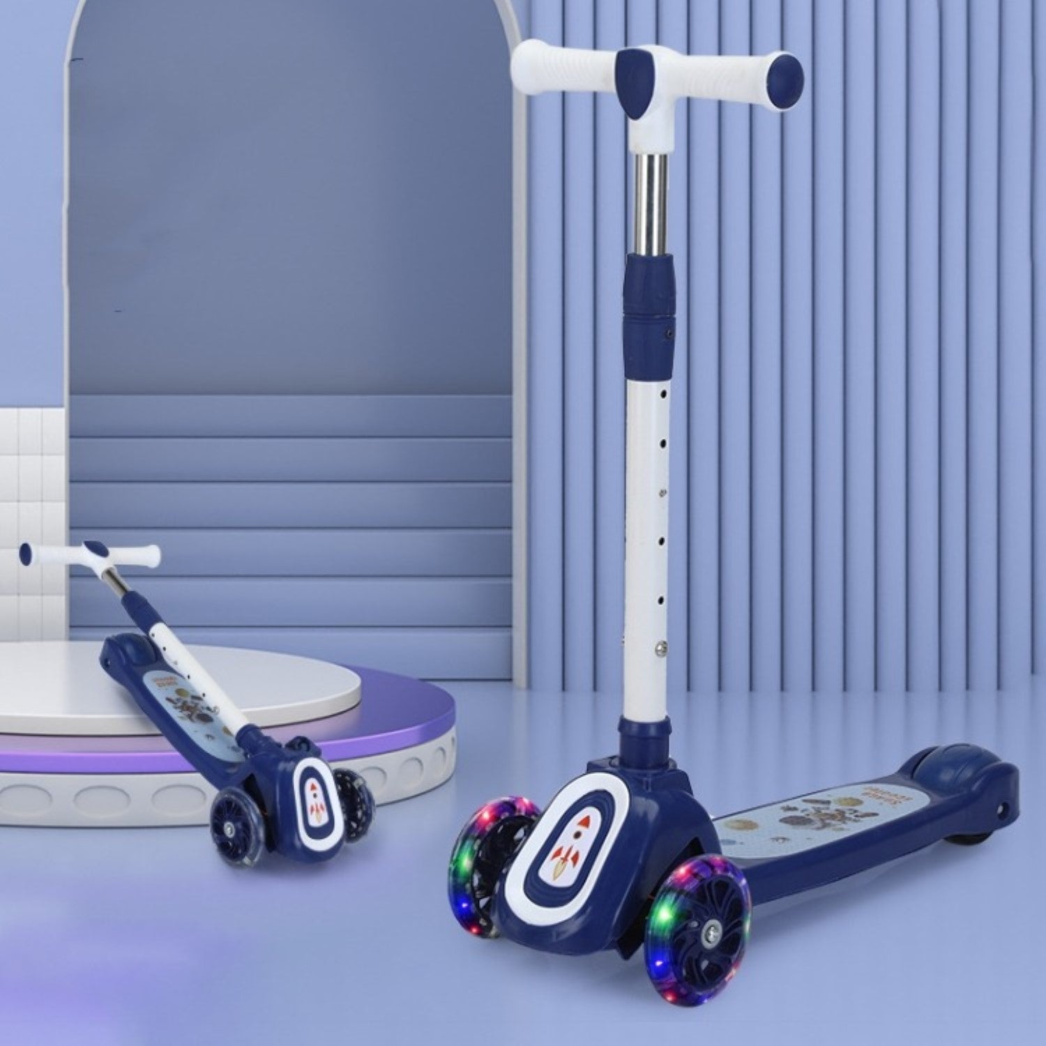 Pikkaboo Mini Rider LED Light Scooter with Music - Navy - Laadlee