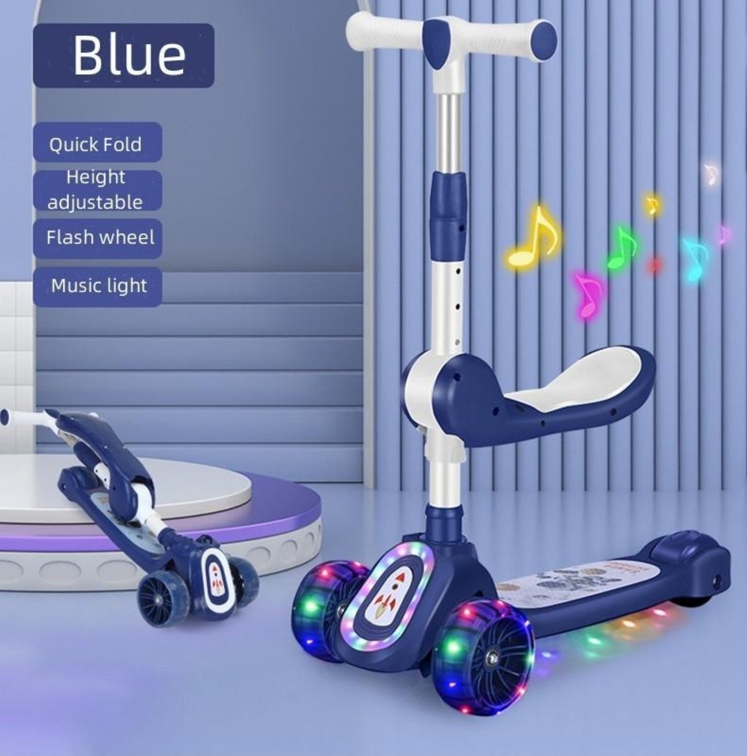 Pikkaboo Mini Rider LED Light Scooter with Music - Navy - Laadlee