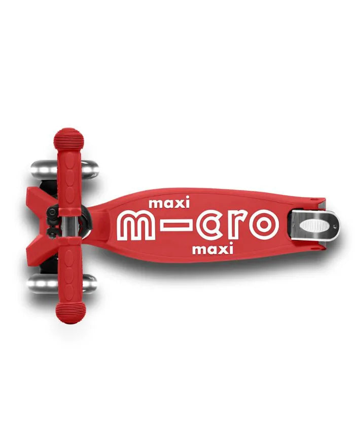 Micro Maxi Deluxe Scooter With T Bar & LED Wheels - Red - Laadlee