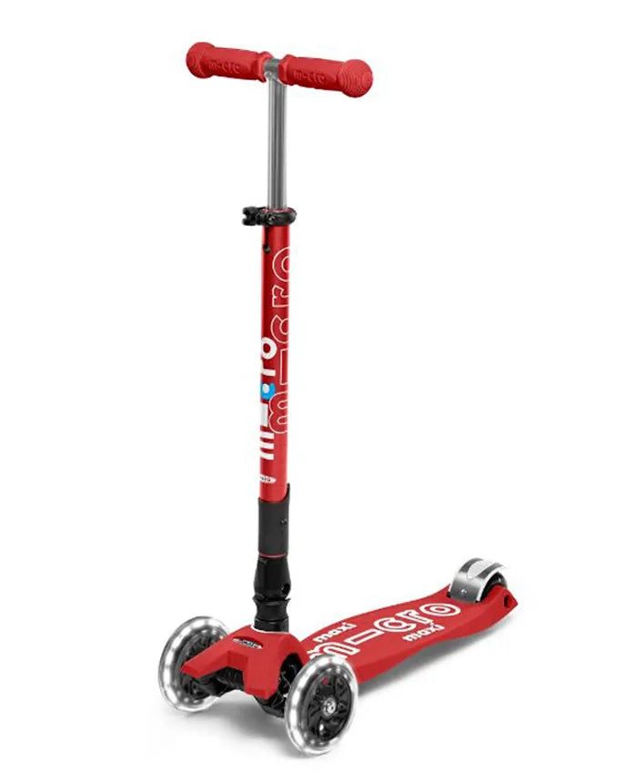 Maxi Micro Deluxe Foldable LED Scooter - Red - Laadlee