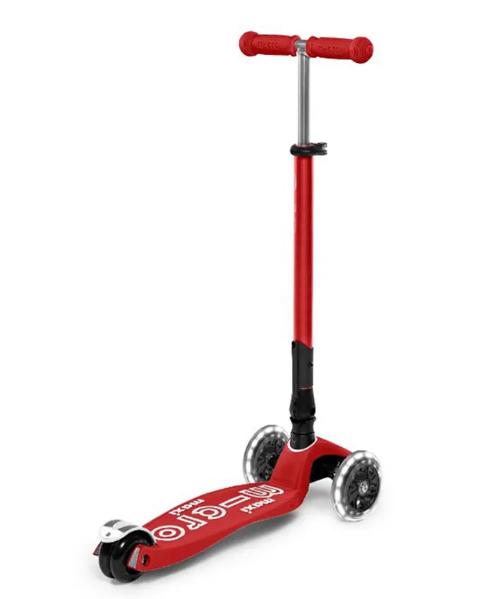 Micro Maxi Deluxe Scooter With T Bar & LED Wheels - Red - Laadlee