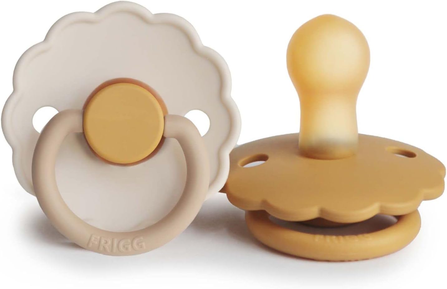 Frigg Daisy Latex Baby Pacifier 6M-18M, 2Pack, Chamomile/Honey Gold - Size 2 - Laadlee