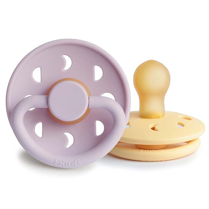 Frigg Moon Phase Latex Baby Pacifier 0-6M, 2Pack, Pale Daffodil/Soft Lilac - Size 1 - Laadlee