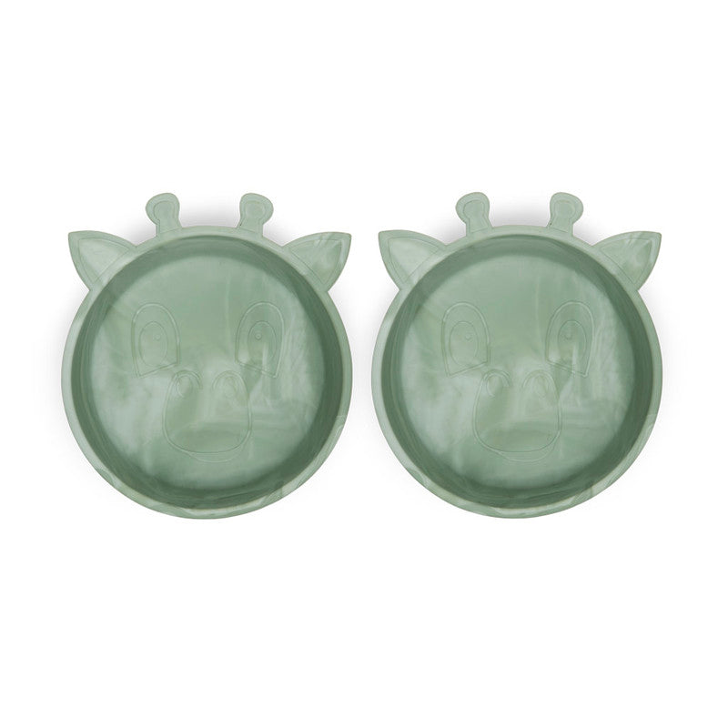 Nuuroo Alex Silicone Deep Plate 2-pack Giraffe - Light Green Mix - Laadlee